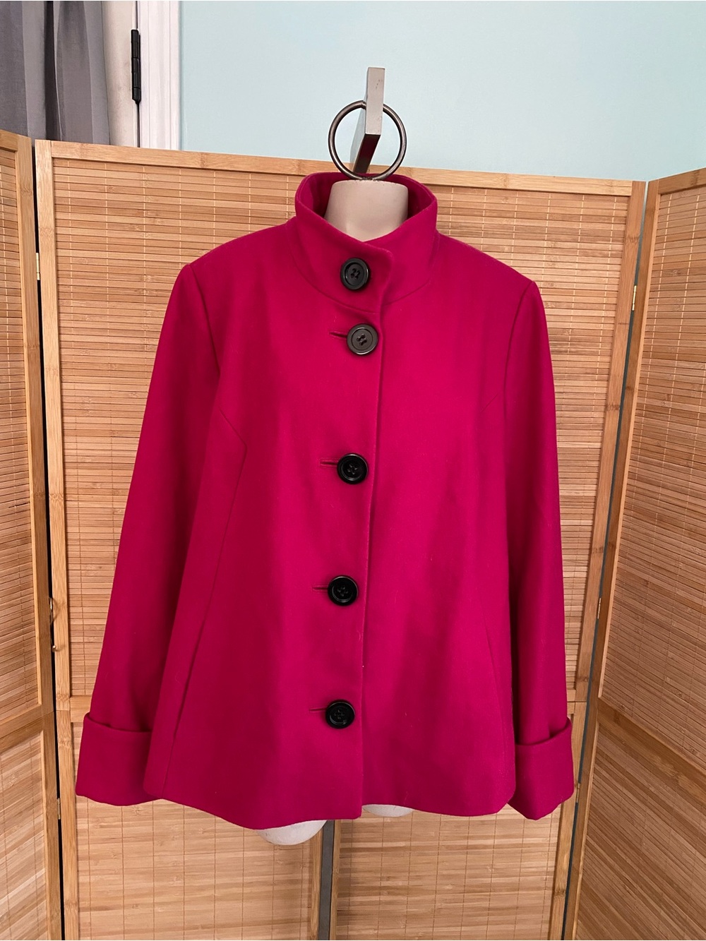Apostrophe pink raspberry Women's Button Front Coat Wool blend Peacoat XL 16/18